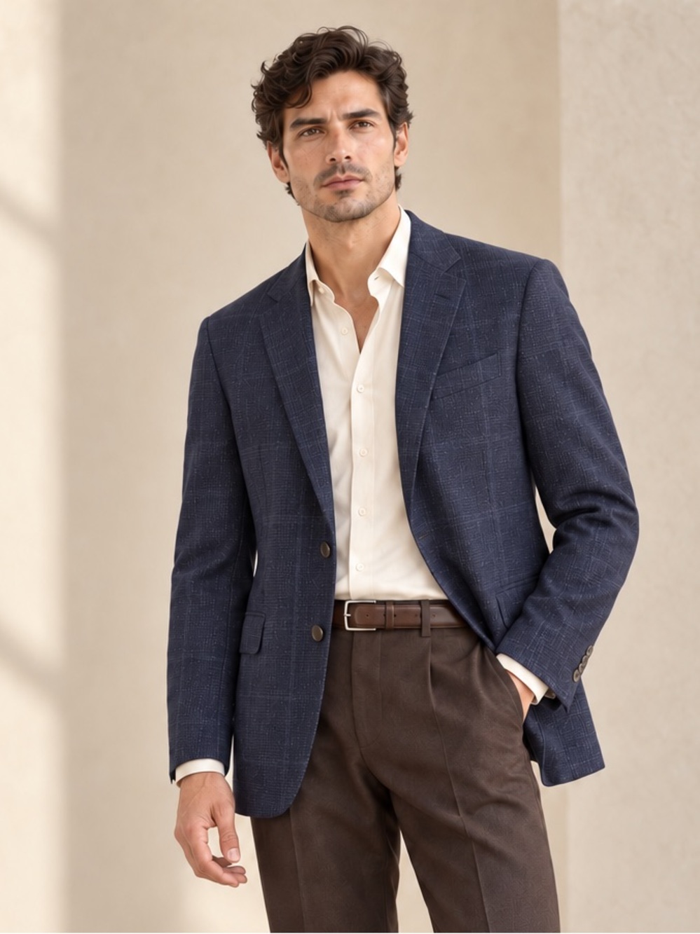 Loro Piana x Harry Rosen x Atelier Munro Dream Tweed Blazer Plaid Blue Sz 46L